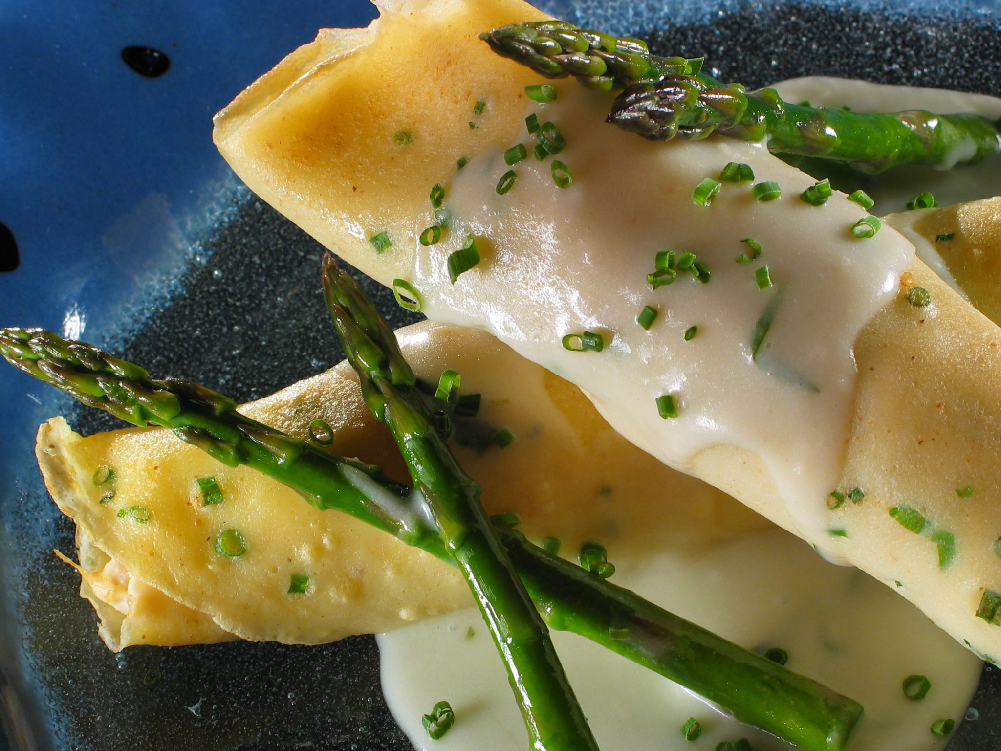 Gluten Free Crepes with Chicken, Asparagus, Mushrooms and Gruyere
