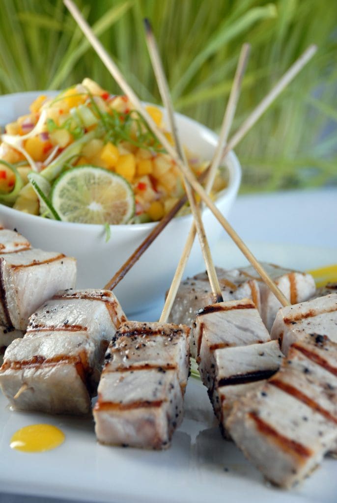 Grilled Swordfish Skewers with Carribean Salsa Gusto TV