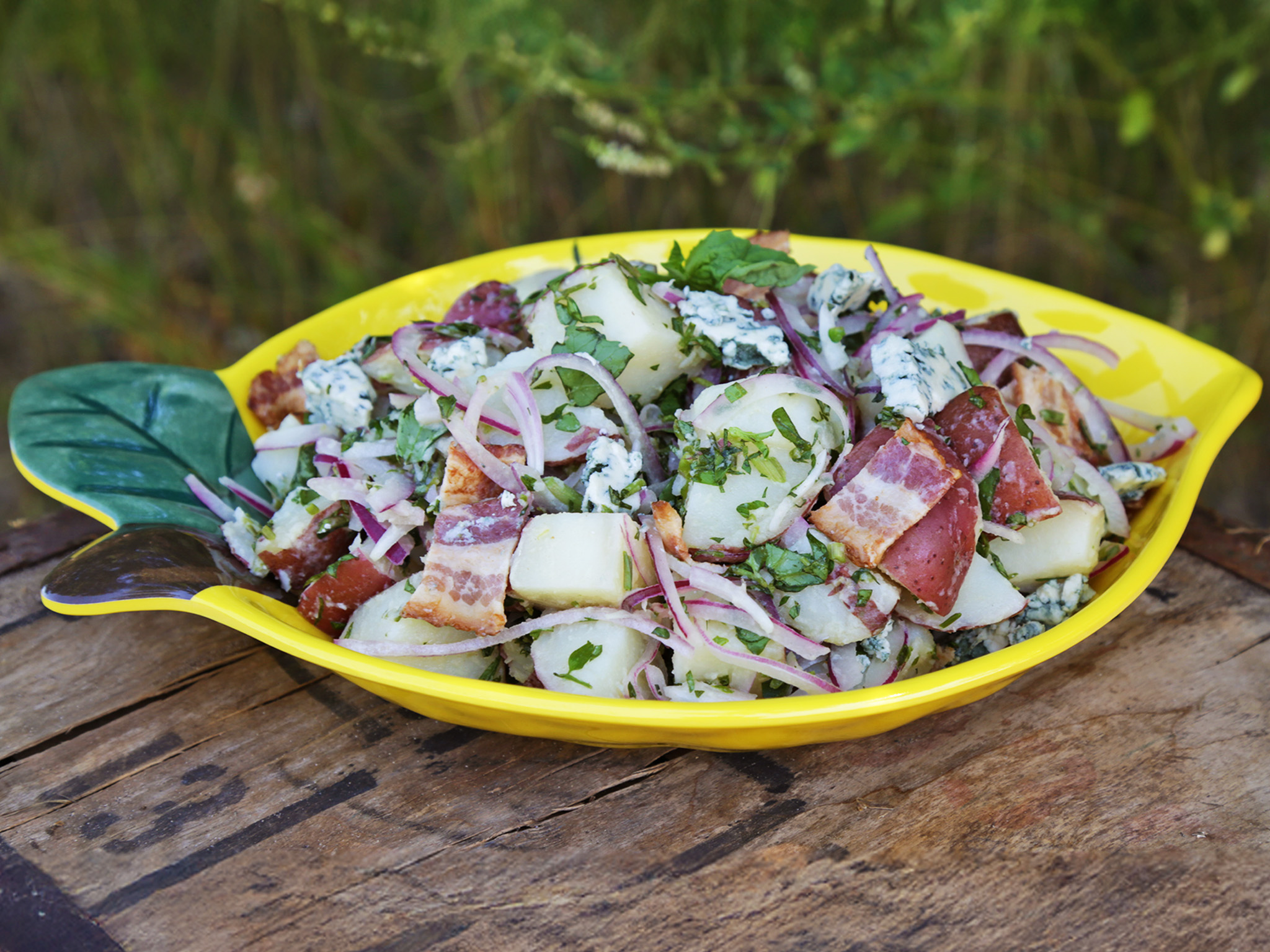 Potato Salad With Basil, Blue Cheese, And Bacon