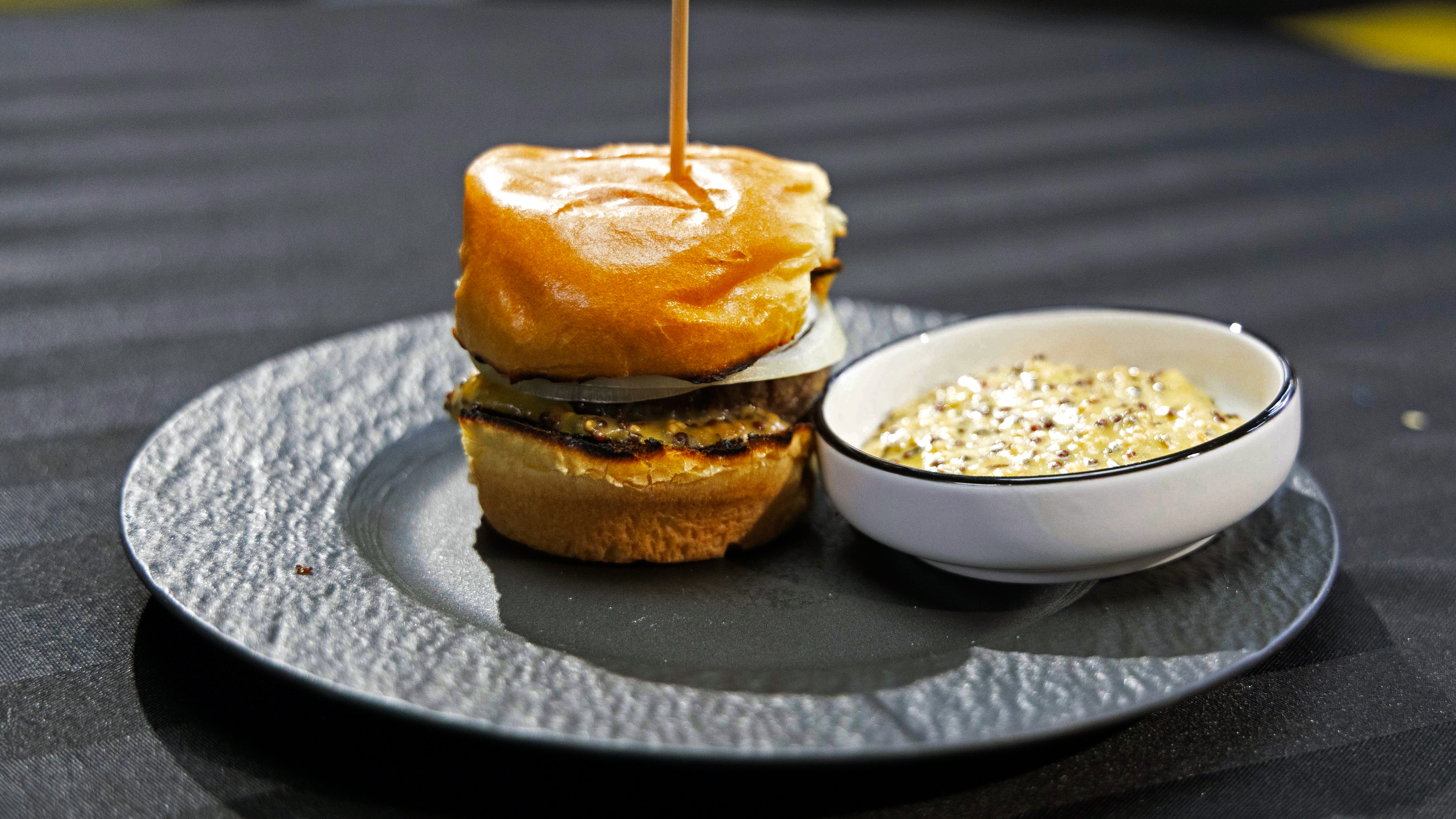 Slider Burger with Gruyere Cheese and Beer Mustard