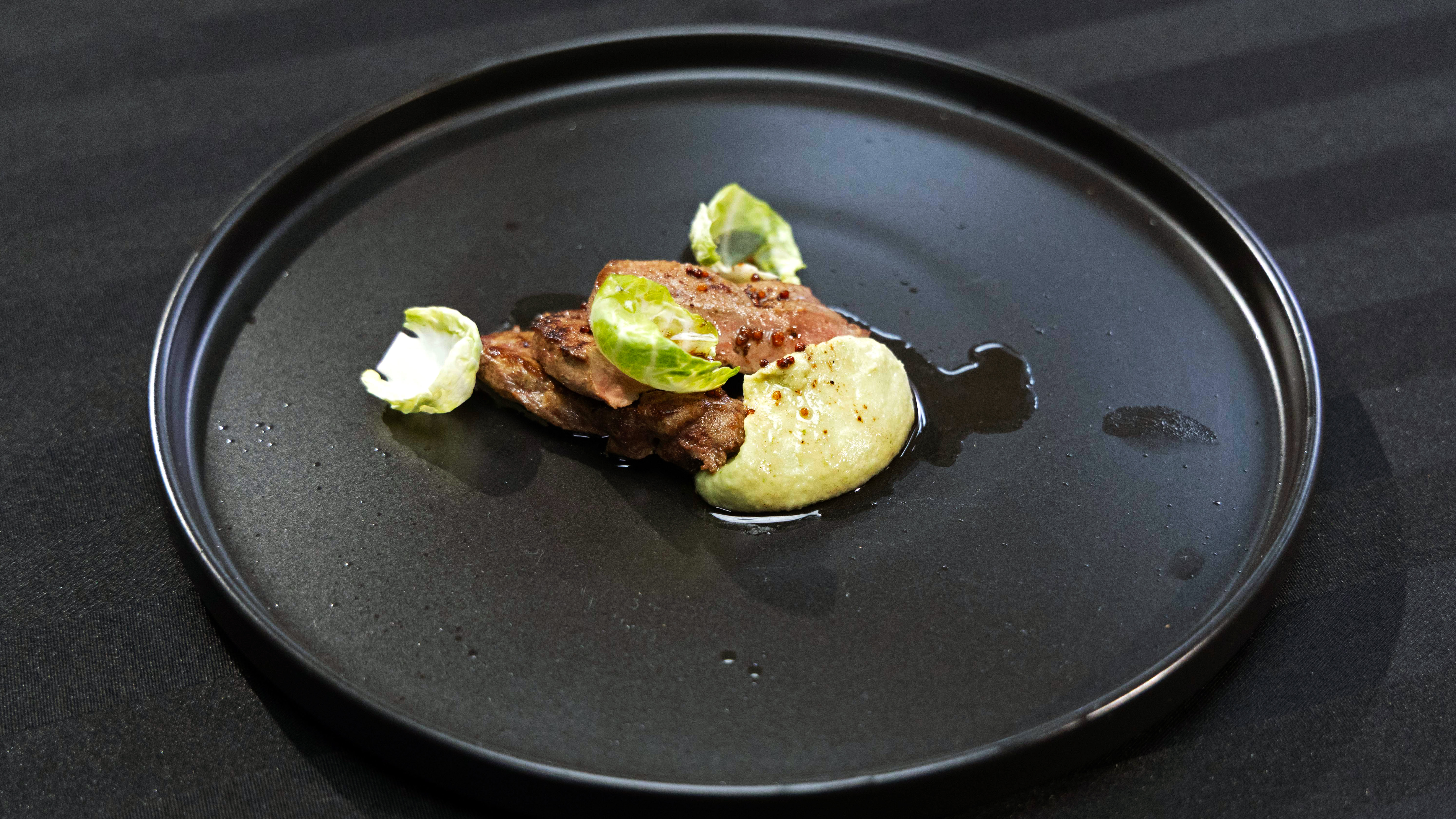 Calf Liver and Brussels Sprouts with Bone Marrow Mustard