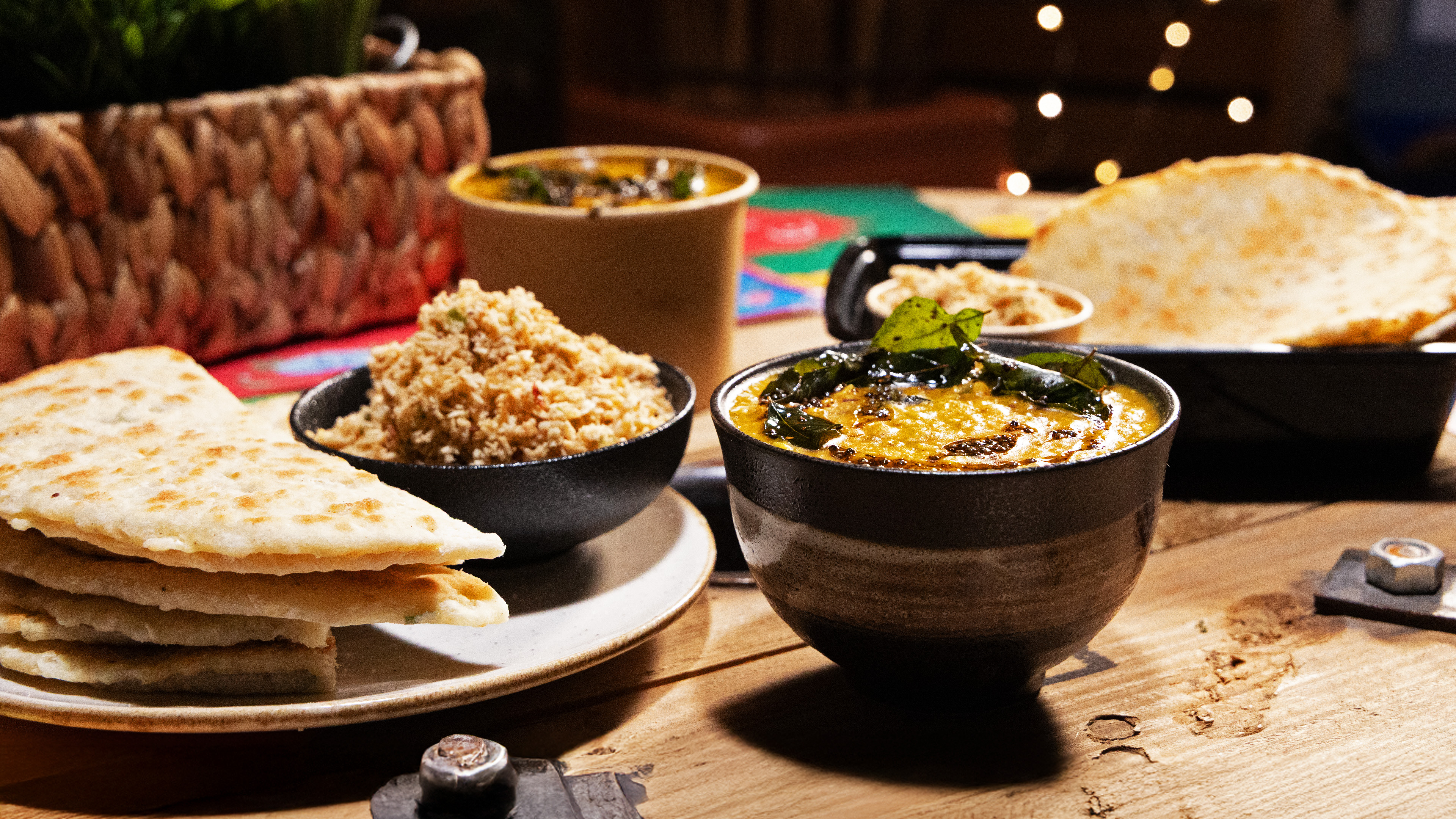Coconut Roti with Dhal Curry and Pol Sambol- Sri Lanka