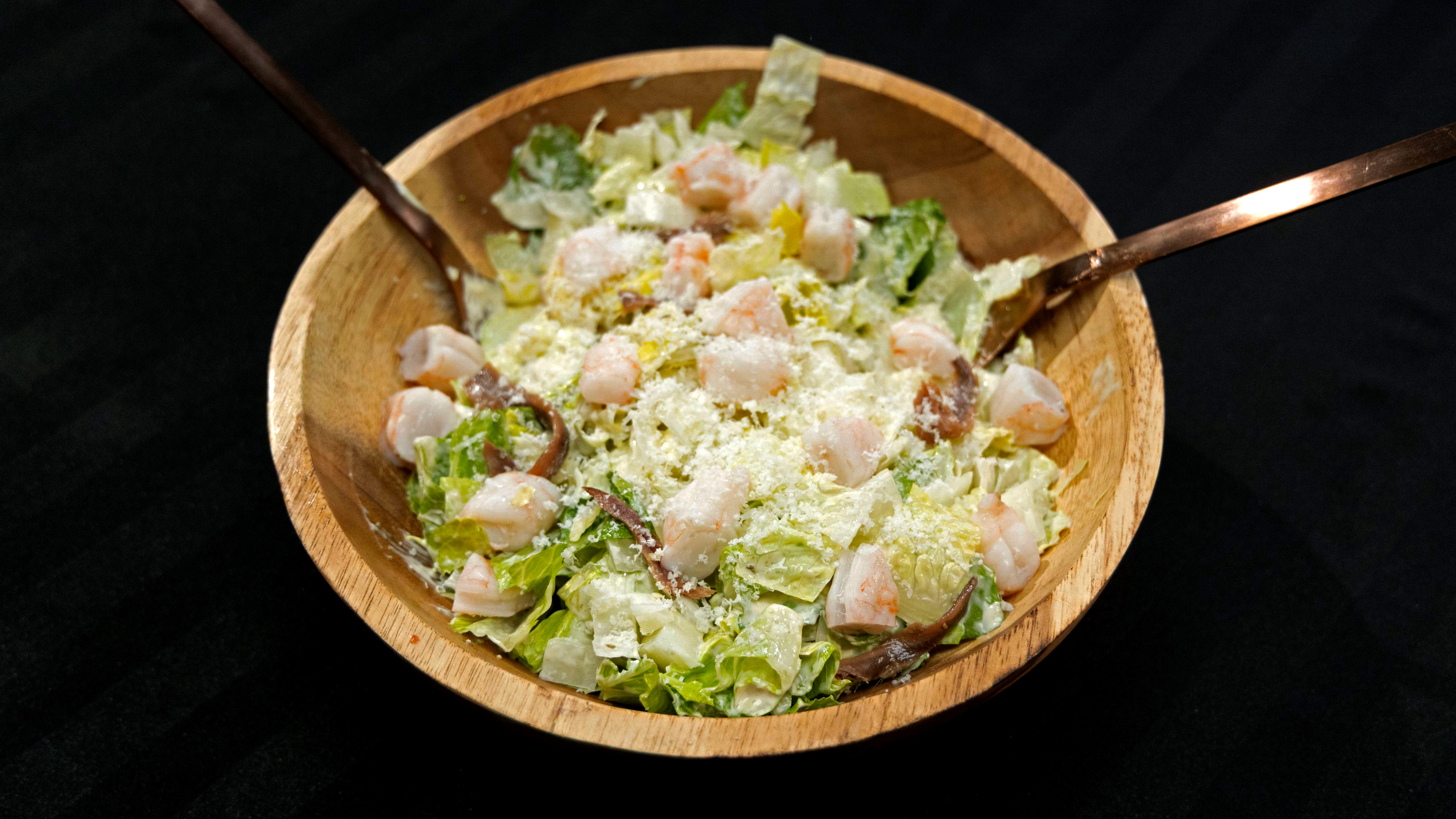 Caesar Salad with Anchovies and Shrimp