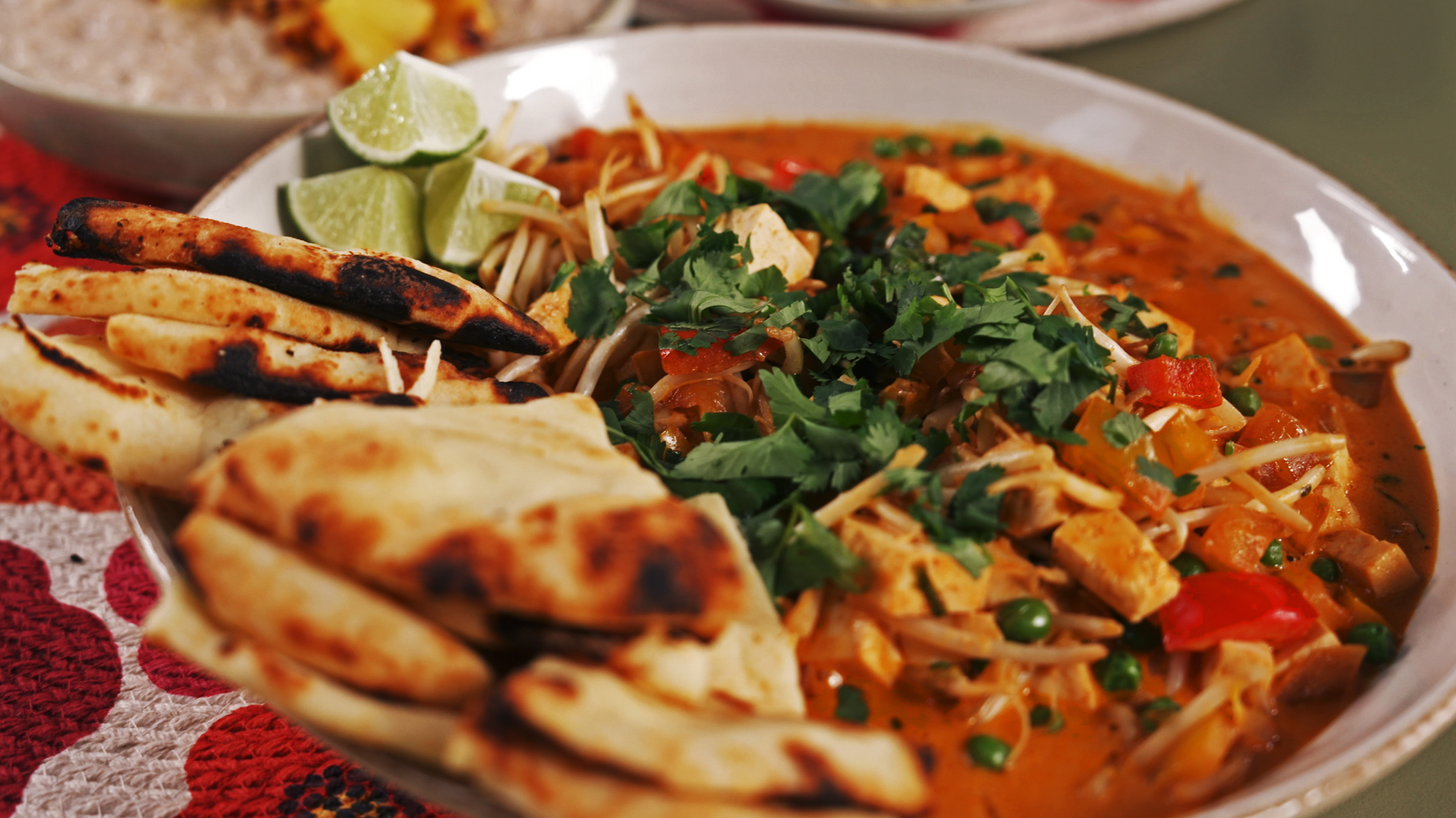 Coconut Red Thai Curry with Tofu, Peas, and Sweet Peppers