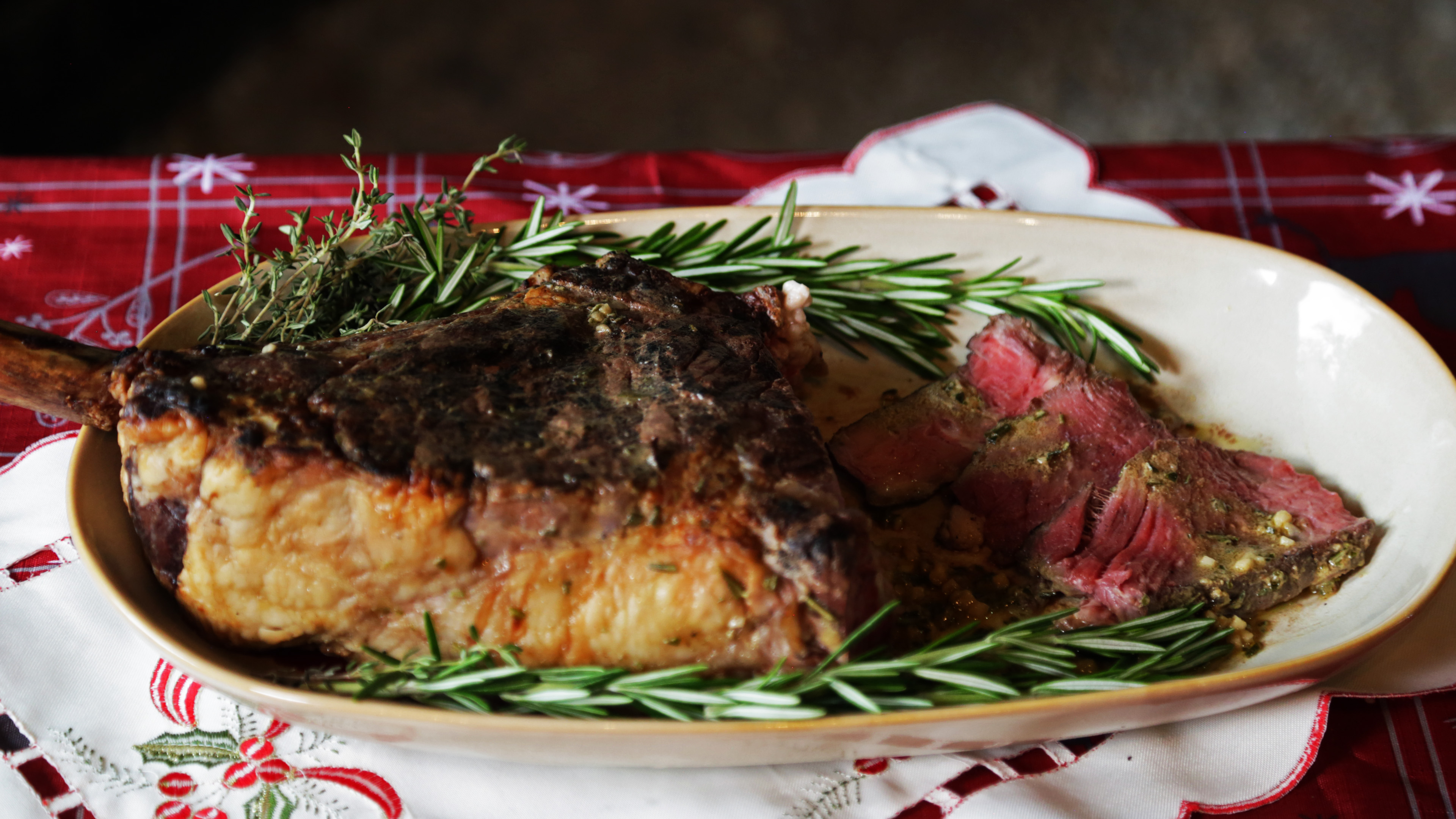 Reverse Seared Tomahawk Steak with Fig and Fresh Herb Board Sauce