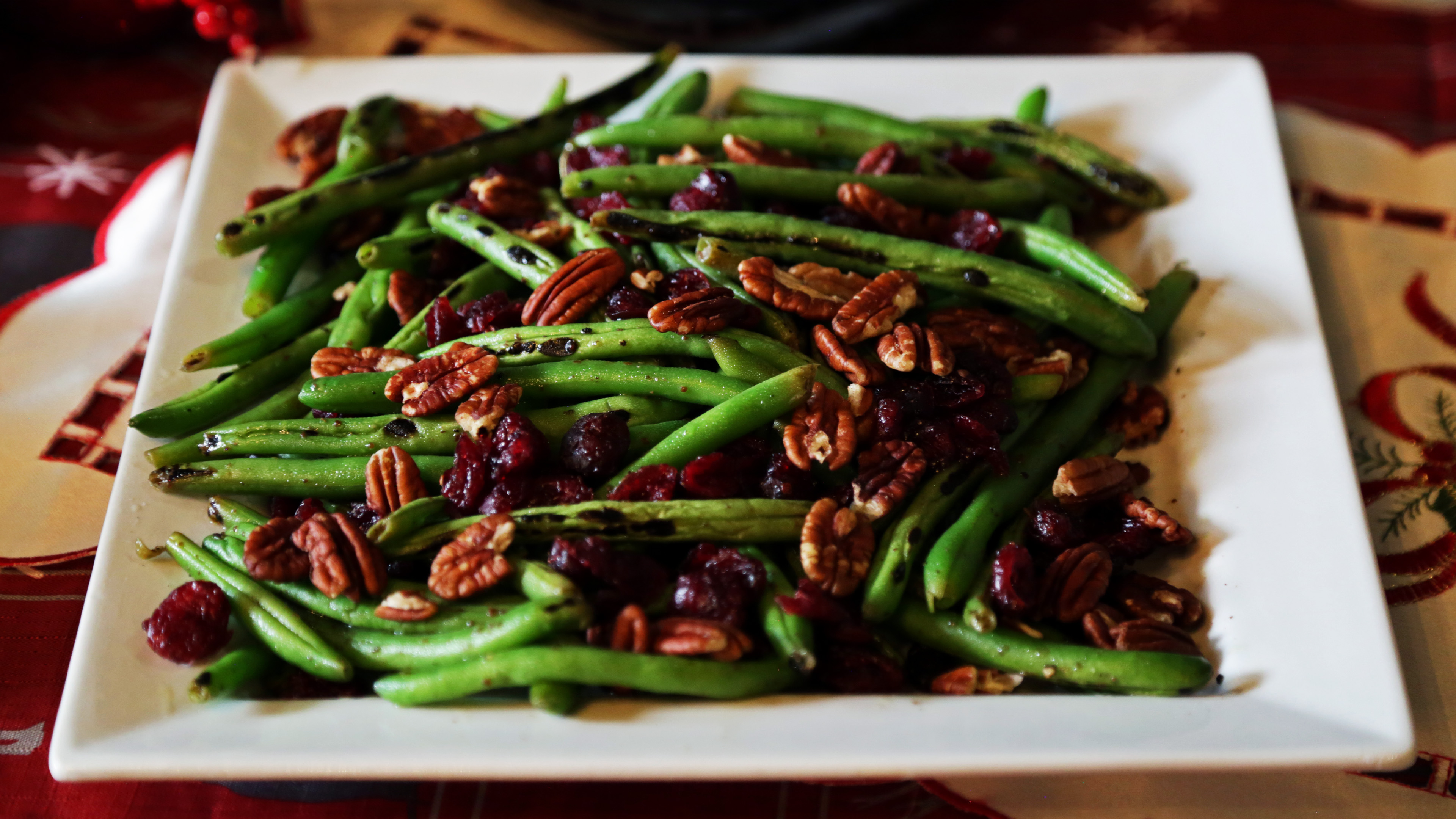 Grilled Green Beans with Pecans and Cranberries