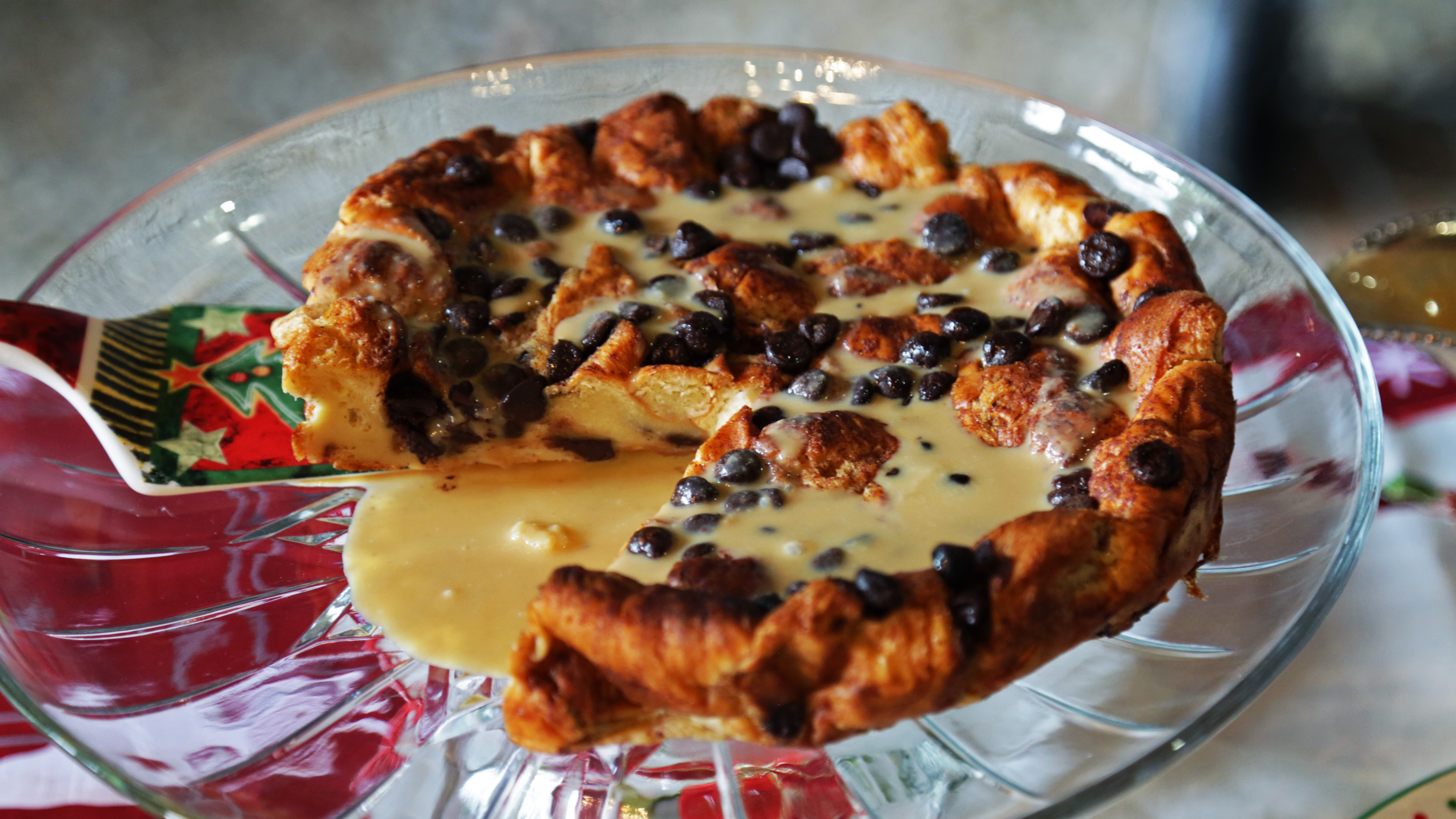 Dark Chocolate Panettone Pudding with Brown Sugar Sauce