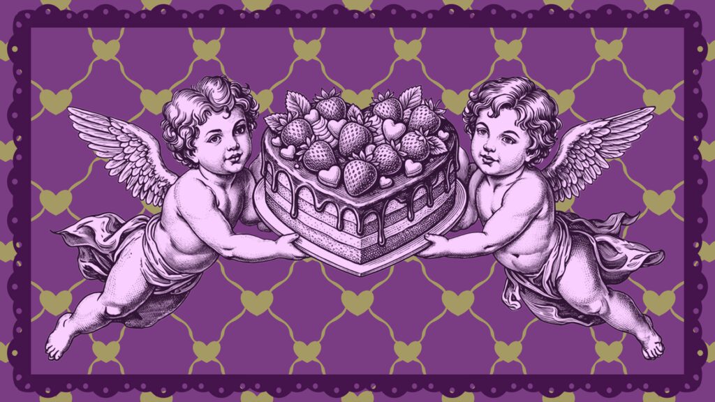 angels holding cake