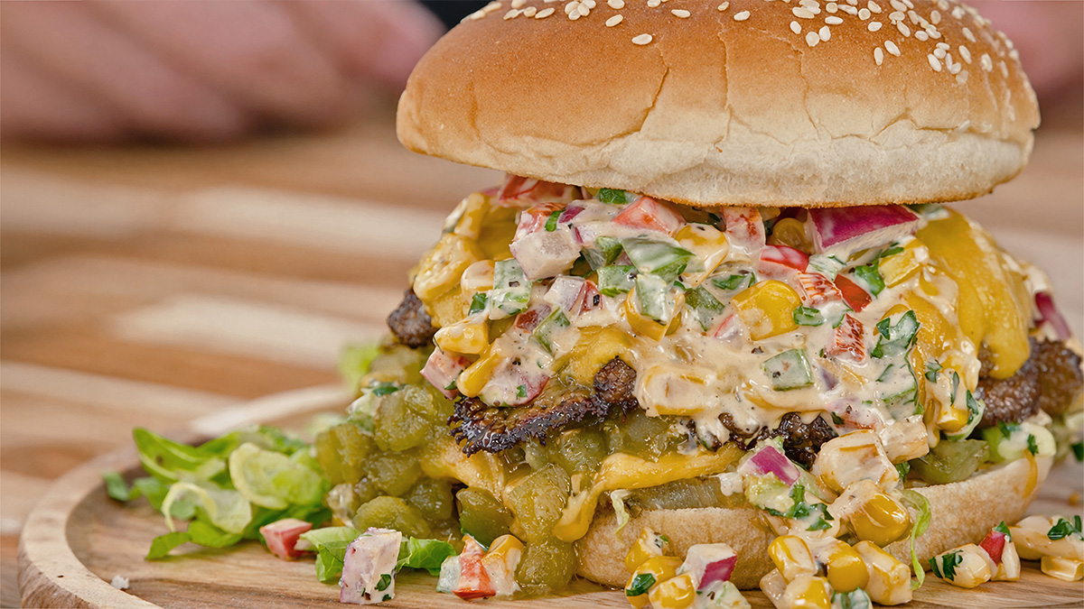 Double Green Chile Elote Smash Burger Recipe