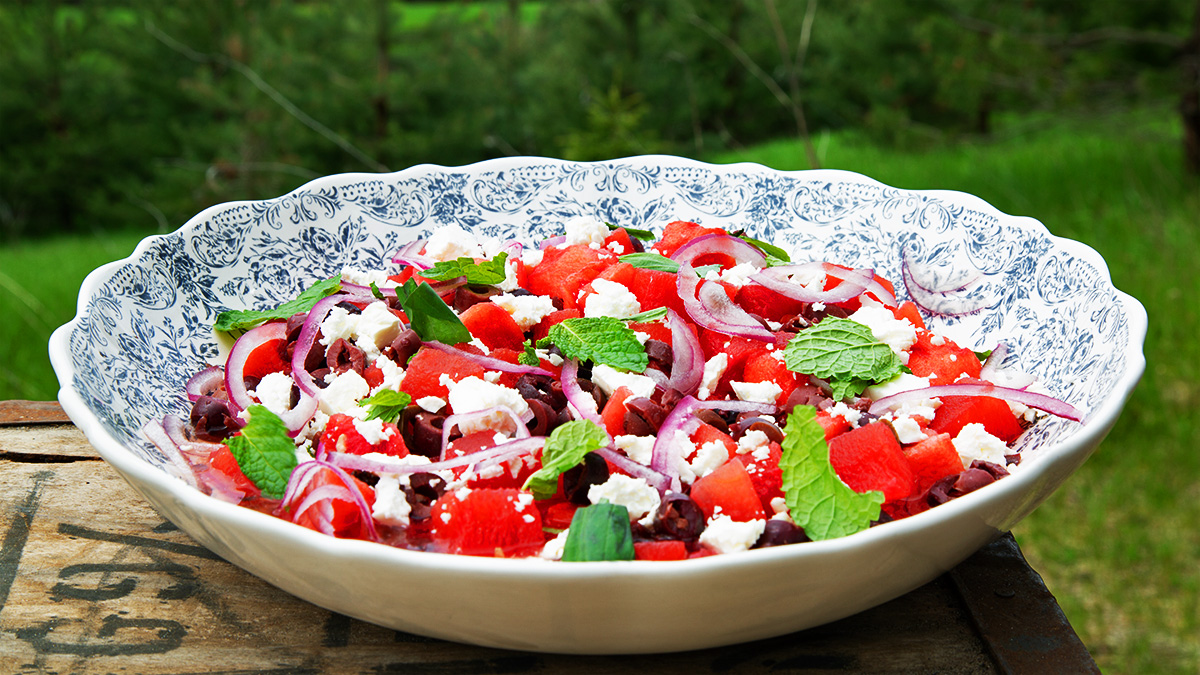 Refreshing Watermelon Feta and Black Olives Salad Recipe