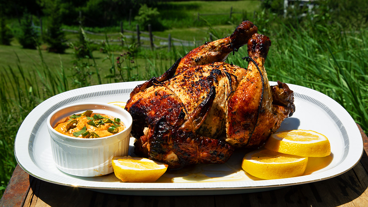 Ultimate Lemon Chicken on a Spit with Chili Lime Aioli Recipe