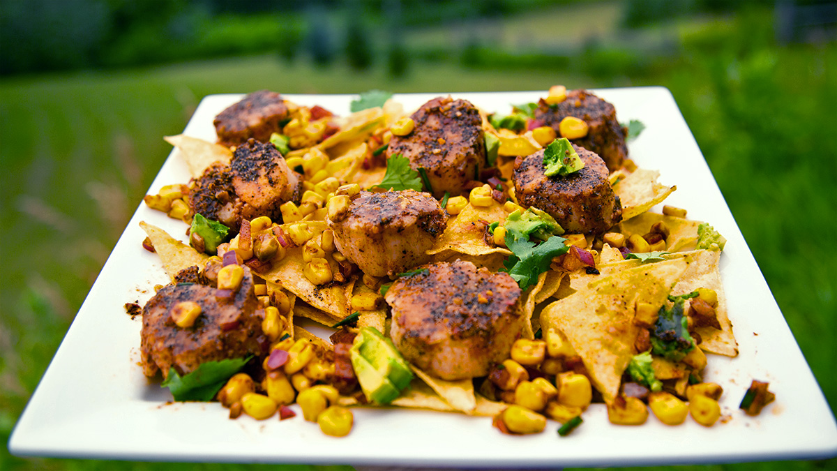 Incredible Blackened Scallops with Avocado Corn Relish Recipe