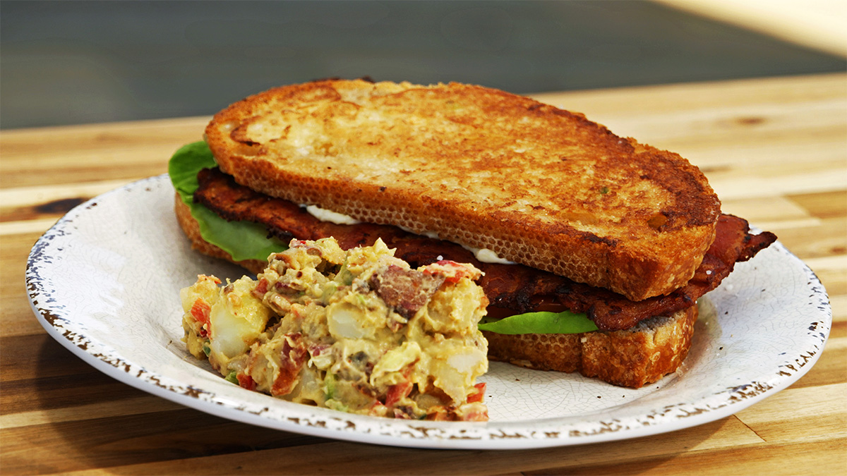 Fresh Bacon Lattice Tomato Sandwich with Warm Potato Salad Recipe