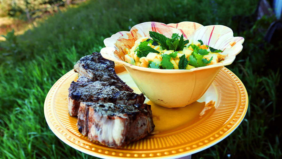 Exceptional Grilled Lamb Steaks with Mango Mint Chutney Recipe