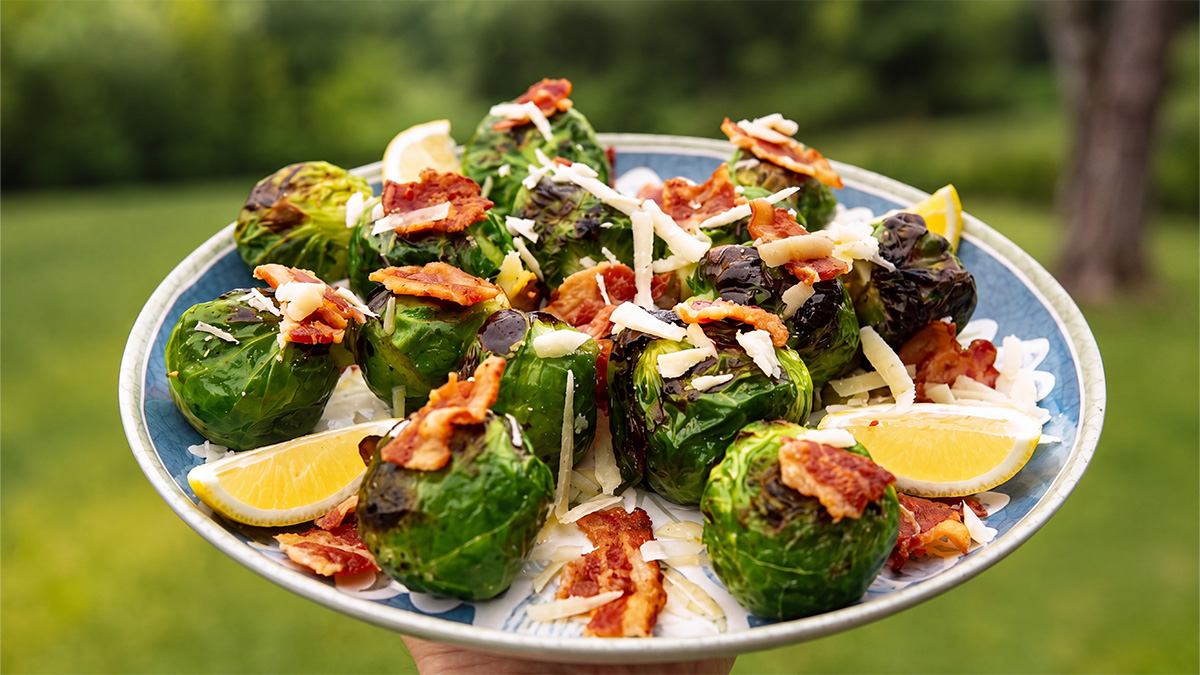 Delicious Grilled Brussels Sprouts with Bacon, Truffle, and Parm Recipe
