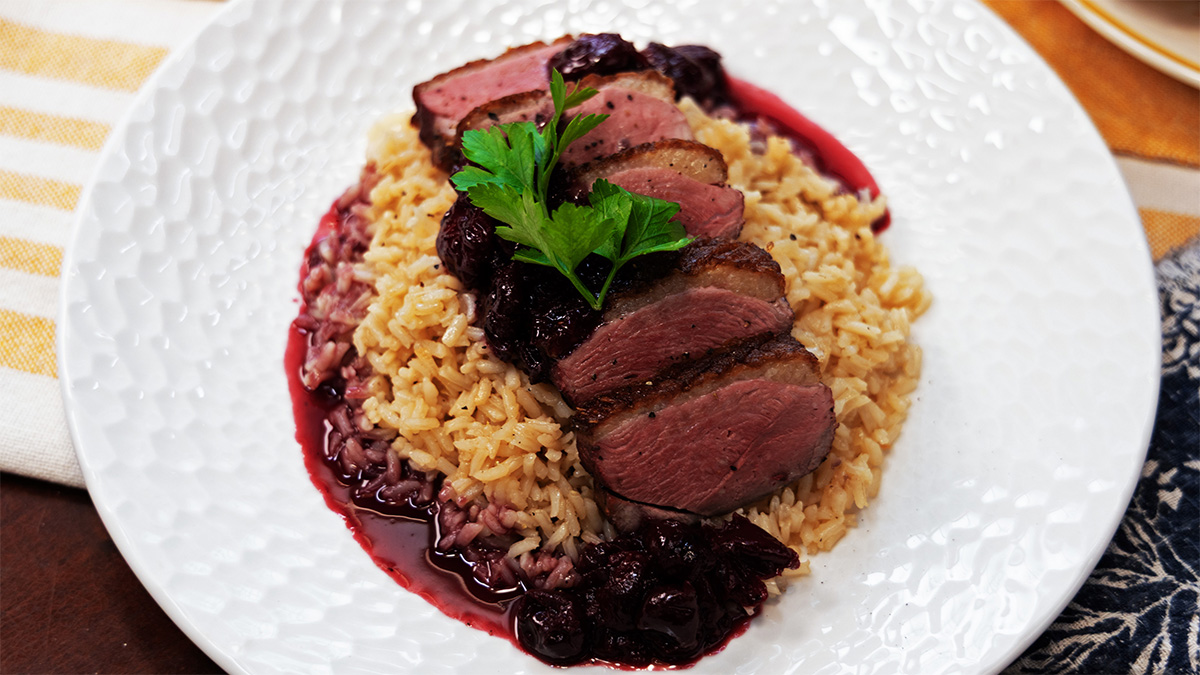 Irresistible Duck Breast with Cherry Sauce and Pilaf Recipe