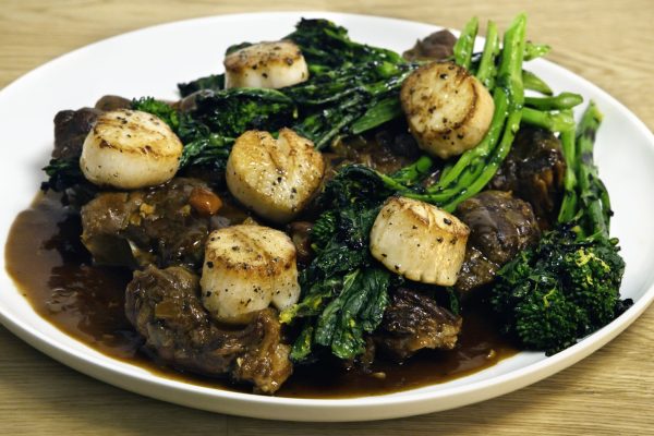 Osso Bucco and Scallops with Grilled Broccoli Rabe