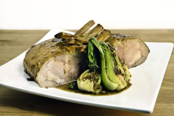 Maple Mustard Veal Roast with Charred Bok Choy