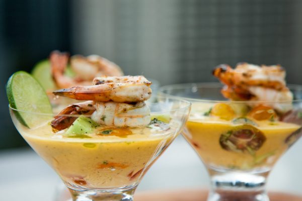 Spiked Gazpacho with Lime Shrimp from Watts on the Grill